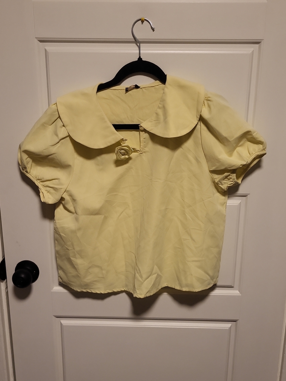 Pale Yellow Peter Pan Collar Puff Sleeve Blouse